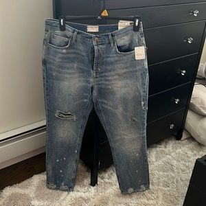 Free People distressed rips/painted jeans
